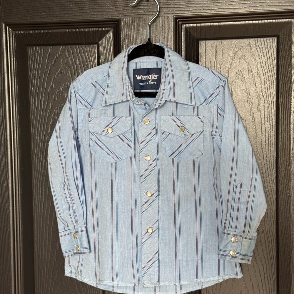 Wrangler Blue Striped Pearl Snap Button-Up Shirt